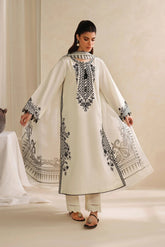 GARNET - 3PC KHADDAR EMBROIDERED SHIRT WITH TWILL PRINTED SHAWL AND TROUSER - HZU2505